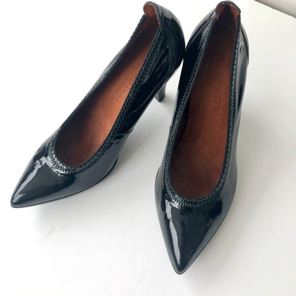 HISPANITAS black patent leather pump shoes, 3.5" sturdy high heels  EU 39 US 8.5